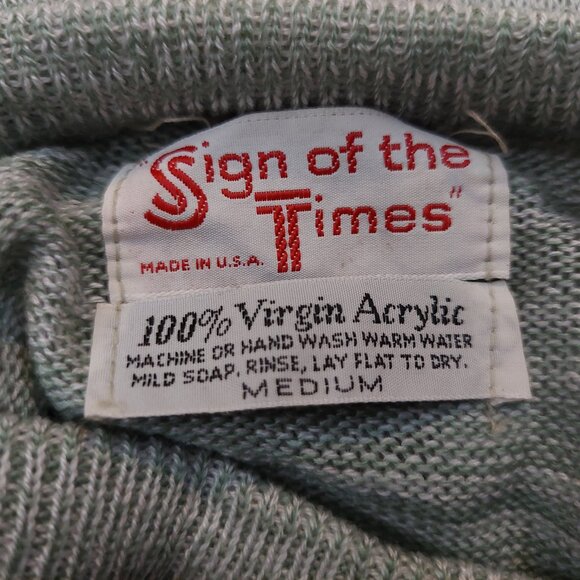 Vintage 1980s SIGN OF THE TIMES Olive Green Knit Crewneck Sweater - Picture 8 of 8